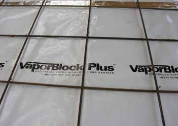 Sheets of plywood cushioned with geotextile fabric temporarily placed on VaporBlock Plus provide for additional protection in high traffic areas including concrete buggies. 2.