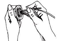 Insertion of the contacts Extraction of the contacts 1 - Engage the crimp cable / contact asembly into the longitudinal slot of the plastic tool (coloured tip).
