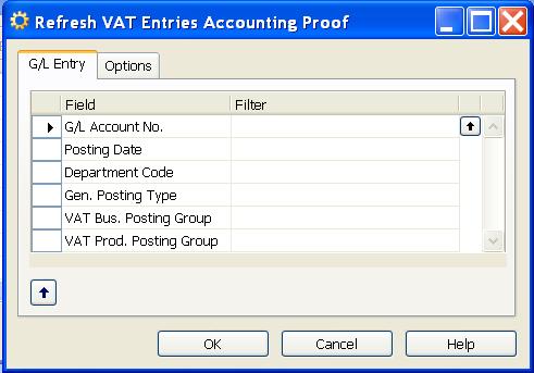 Manual OPplus If you open the VAT Entries Accounting Proof the first time, the lines will be empty: By selecting the Refresh button, you can open the Refresh VAT Entries Accounting Proof report which