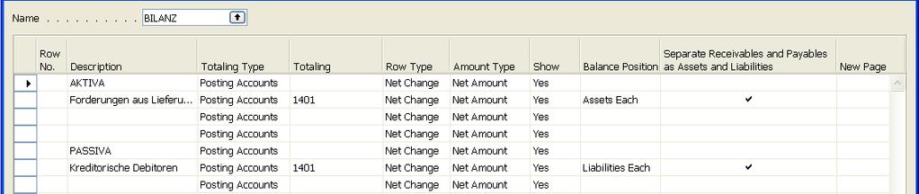 Trial Balance and Affiliation Example 2: Setup of several G/L accounts (1210 to 1220) as shifting accounts Example