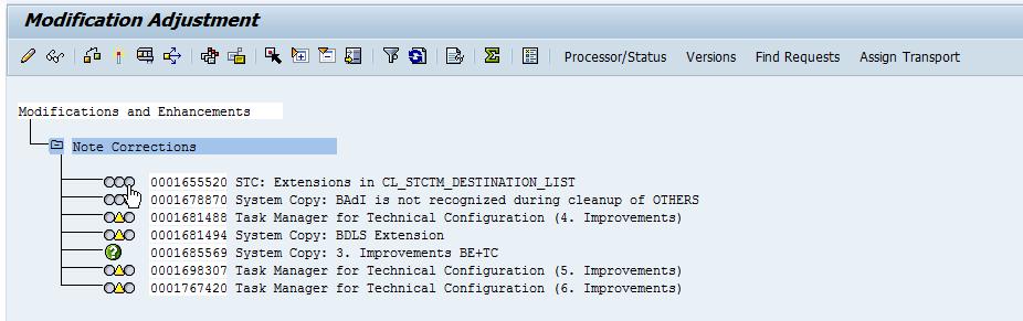 SPAU (NOTES): Execute Listed SAP Notes 1. Beginning on the top, click the traffic light for each SAP Note. 2.