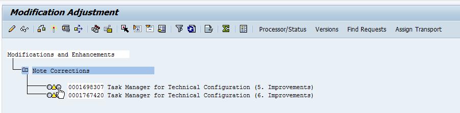 o SAP Note is valid and changes need to be implemented again. A dialog box appears for implementing corrections.