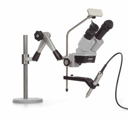 illumination of the working area Full-featured working and observation microscope Hand supports for comfortable and precise operation Height and tilt adjustment assure optimum workplace comfort and