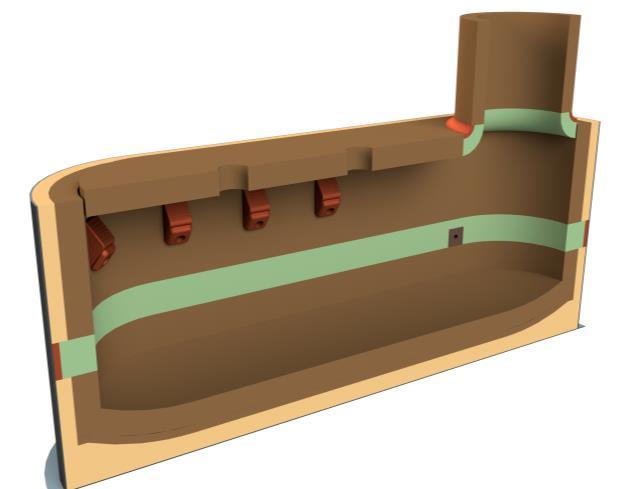 Figure 5 - Illustration of a PolySmelt reactor for copper concentrate smelting Basically the concentrate is fed in a rectangular furnace through an opening in the furnace roof.