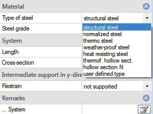 Single-span Steel Beam Structural system Material Steel type the following steel types are currently available for selection: Steel grade Parameters the available options for the steel grade depend