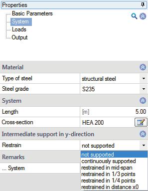 Otherwise, the parameters of the selected steel are displayed in this section. Structural system Length length of the beam in the x-direction.