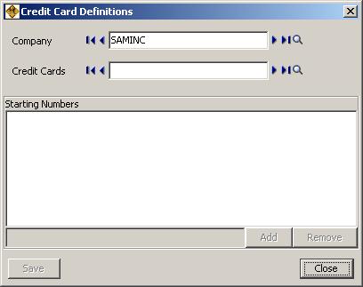 2BAdding or Editing Credit Card Definitions Adding or Editing Credit Card Definitions The Credit Card Definitions form lets you specify acceptable starting numbers for the credit cards that you