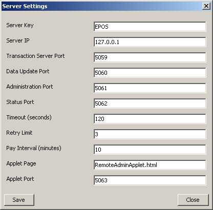 Once you have set up the POS Server, it is unlikely that you will have to change any of the server settings. To enter or change POS Server settings: 1.