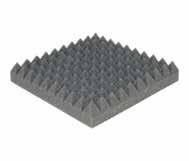 Polyether foam sheeting, pyramid profiled SG25 quality : Polyether foam sheeting, one side pyramid profiled : grey : open material : polyurethane temperature range : -10 C to +70 C density : 25 Kg/m