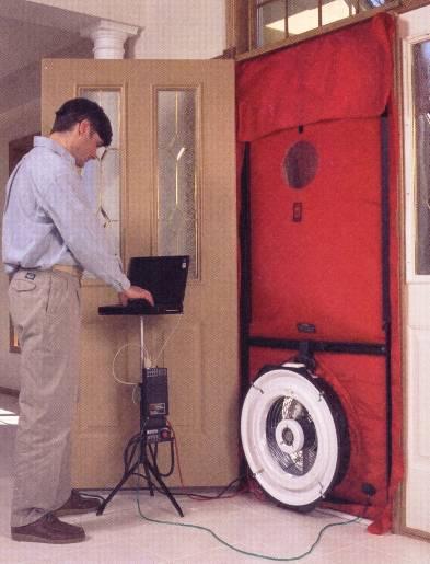 AIR INFILTRATION Blower Door Test Measures how much air leaks in/out of a home s envelope by studying how much air must be removed from the home to reach a certain pressure
