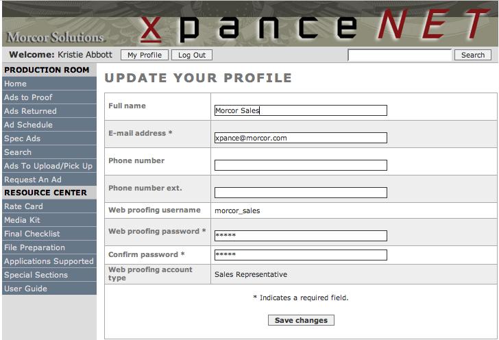 My Profile Clicking on the My Profile button allows the individual to change selected XpanceNET account settings.