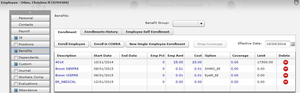 1.2 Single Employee Assignment The new dropdown will display on the Benefits tab in the Employee Record.
