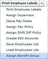3 Multi-Employee Assignment Figure 7 - Benefit Group Dropdown To assign Benefit Groups to more than one employee at a time, open the Employee Dashboard and click on the hyperlinked Active Employee