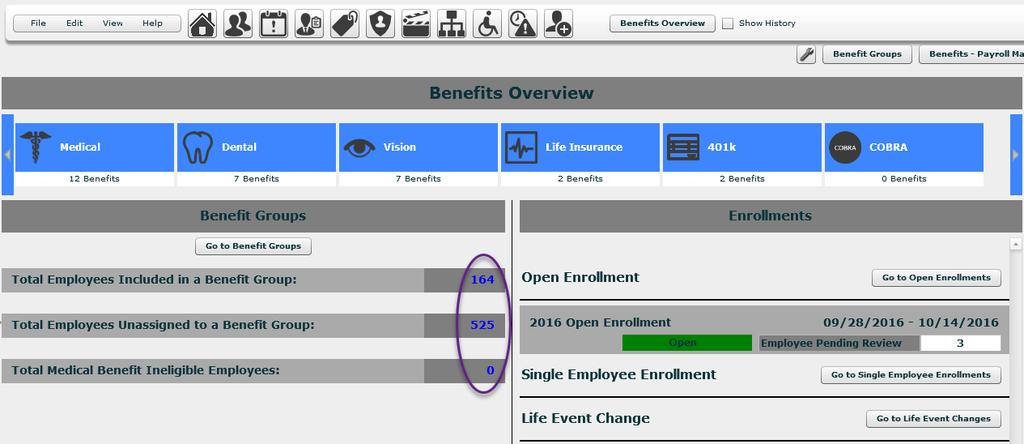 Figure 10 - Assign Benefit Group Window This screen is also accessible from the Benefits
