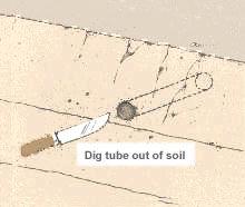 Dig the sampling tube out of the ground with a knife; be careful to keep it horizontal so that you do not disturb the enclosed soil sample; Close the two ends of the tube tightly to keep the soil