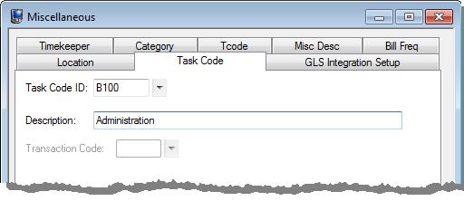 To define Tasks and Phases 1. From the Tabs3 Billing Task Folders, click the Setup tab, and then click the Task Codes icon. Figure 43, Task Code window 2.