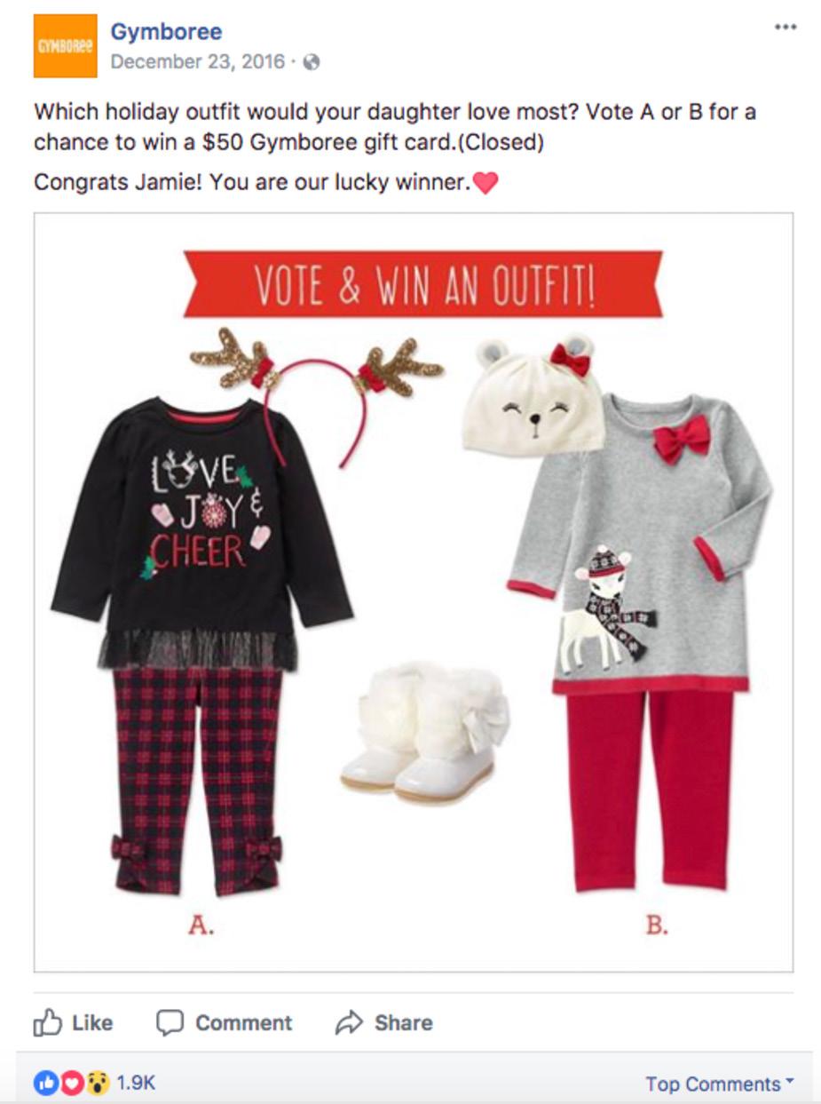 Gymboree experienced peak engagement on December 23rd, attributed to a post asking users to ask their daughters which outfit they d prefer to wear.