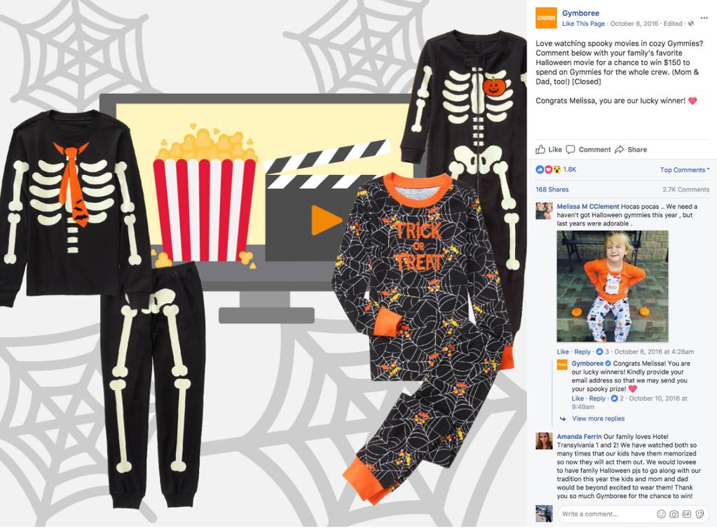 On October 16, Gymboree posted a picture of their new product, Halloween-themed Gymmies.