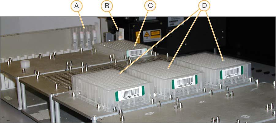 10 On the lab tracking form, record the plate and reagent barcodes and their positions on the robot bed.