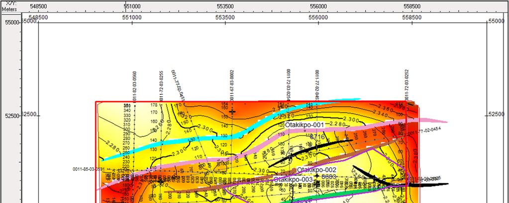 Figure 2-6: C7000 Two-Way Time map The penetration point of the Otakikpo-003 well is interpreted to be to the south of the west-east trending fault which provides an explanation for the lack of