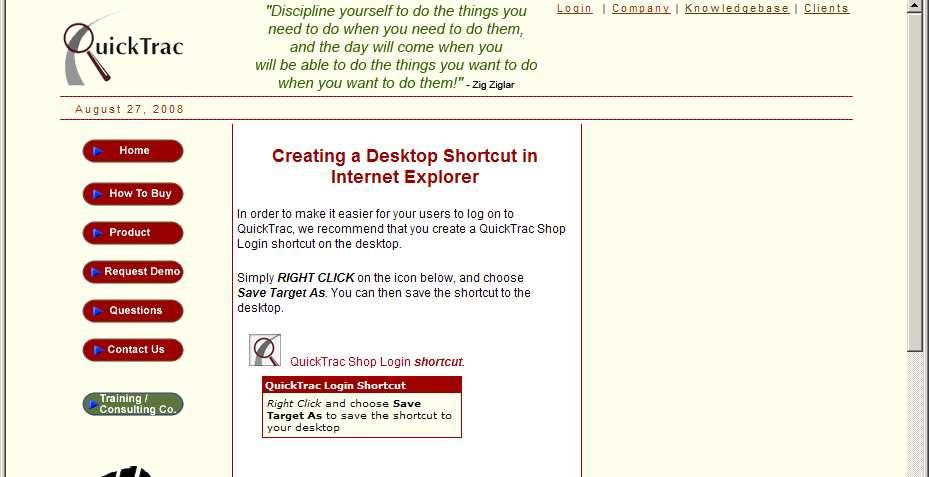 Patent Pending Create a QuickTrac Shortcut Create a QuickTrac Shortcut using Internet Explorer 1.