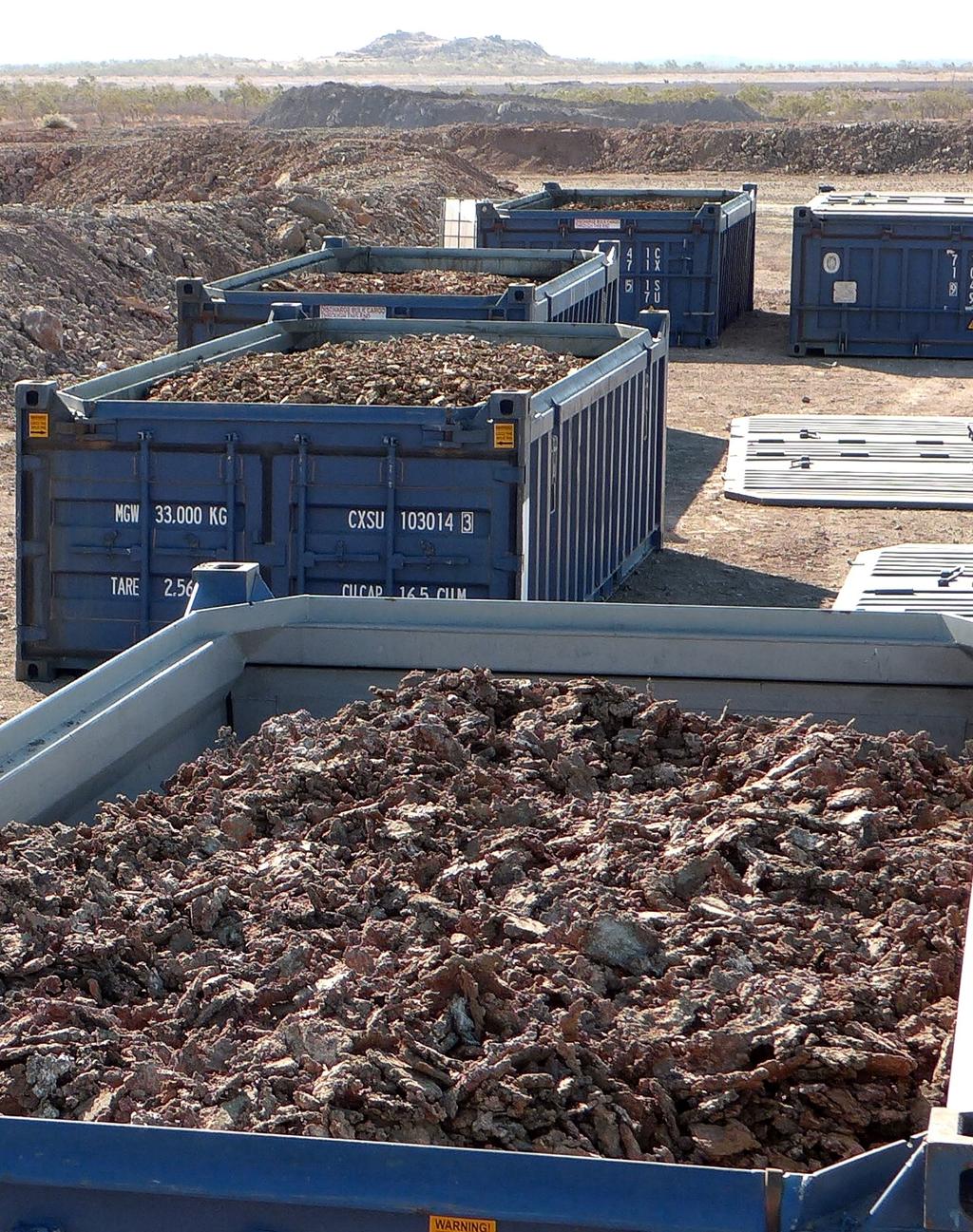 Figure 2: High-grade DSO (+40mm) visually estimated at 80-90% Cu, scalped off the crusher screens and loaded into containers ready for shipment.