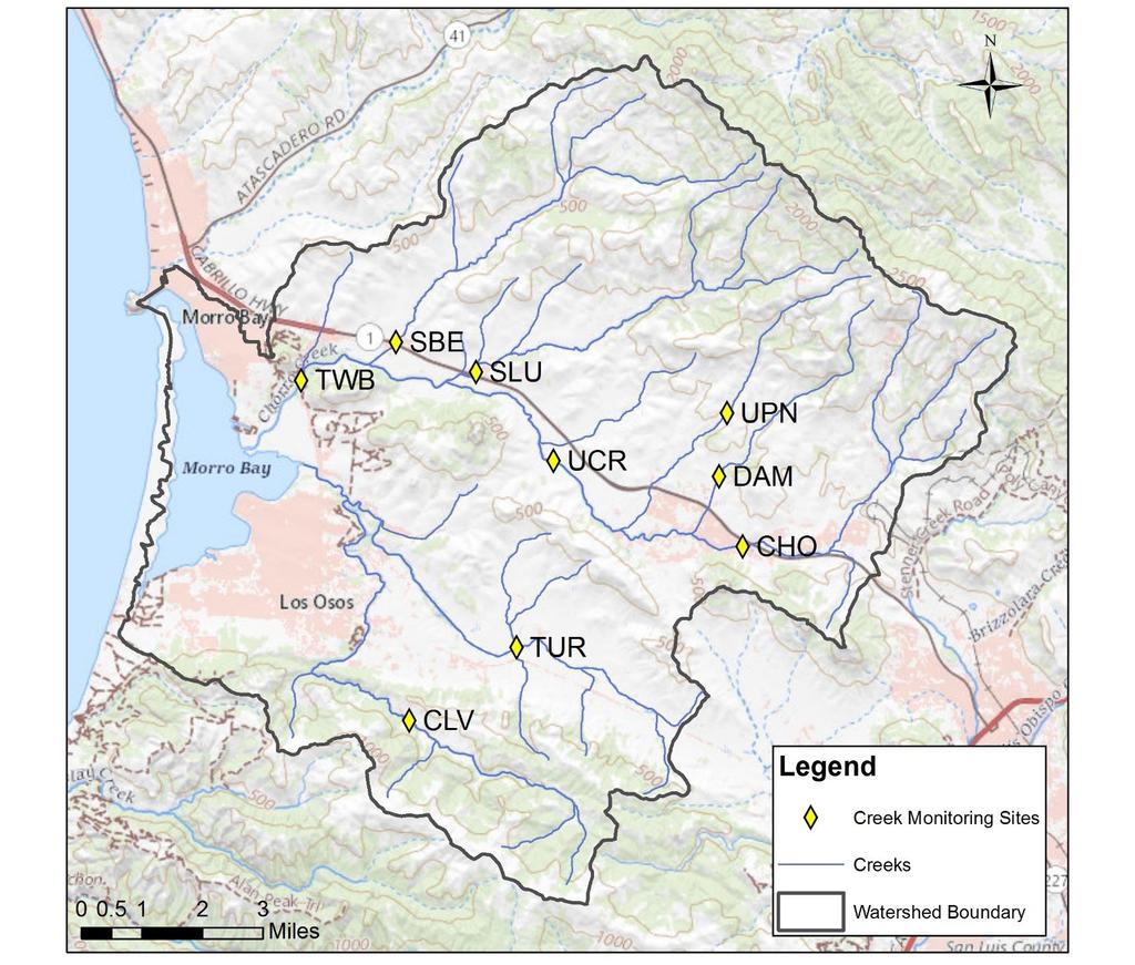 Monitoring Locations: The sites were selected to represent Chorro and Los Osos Creeks, as well as their tributaries.