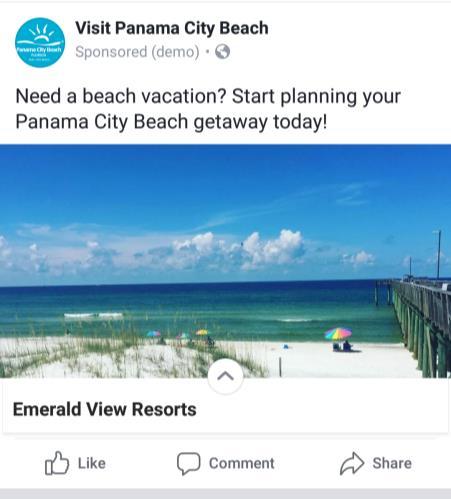 Facebook Canvas Ads (Empty Nesters and Young Couples) Highlights Target active PCB followers, friends of followers and vacation/beach intenders on