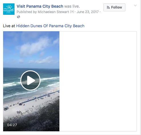 Facebook Live Partnership Highlights Provide Facebook users with inspiring content connecting them to the destination in real time Visit Panama City Beach Facebook has over 620,000 likes on Facebook,