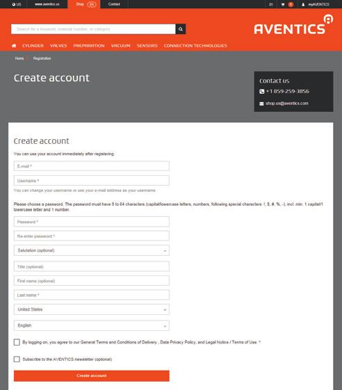 Pneumatics Shop AVENTICS Online World 5 3 Registration and login For new and existing customers Our new Registration Tool manages all of your AVENTICS accounts, including