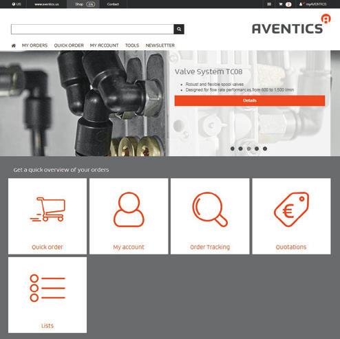 6 AVENTICS Online World Pneumatics Shop Online shopping with AVENTICS means: W Find products fast with intelligent search and filter functions W Spare parts and accessories available for every