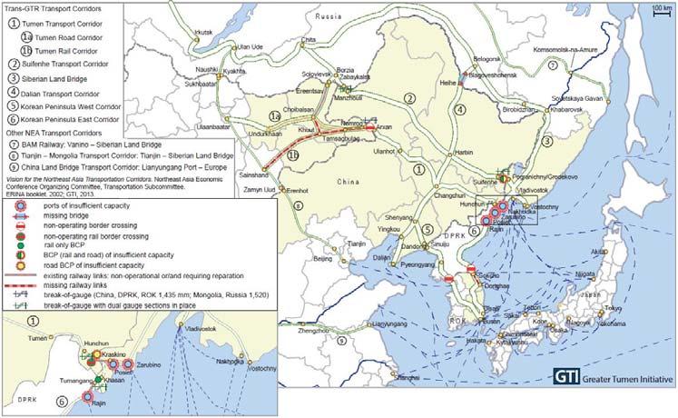 ISSUES IDENTIFIED: BOTTLENECKS Physical Non-physical Transport Strategy Study rail and road connection in Eastern Mongolia low grade road sections missing bridges on Amur River insufficient port