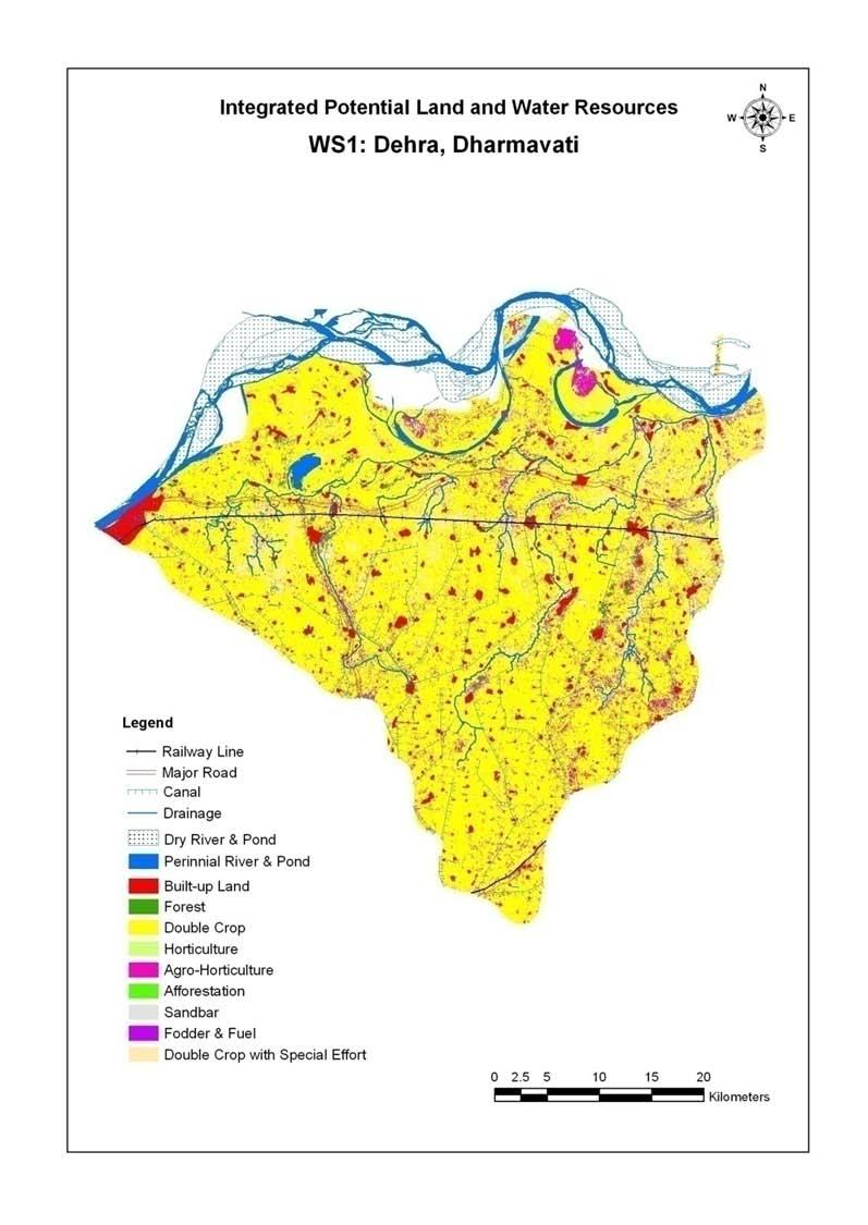 Length of Rivers = 484.88 Km Length of Canal = 449.58 km No. of Ponds = 282 Runoff Conservation = 00 structure Potential Land use Area (ha) Area (Per cent) Built-up 4,911.17 3.58 Waterbody 1,879.12 1.