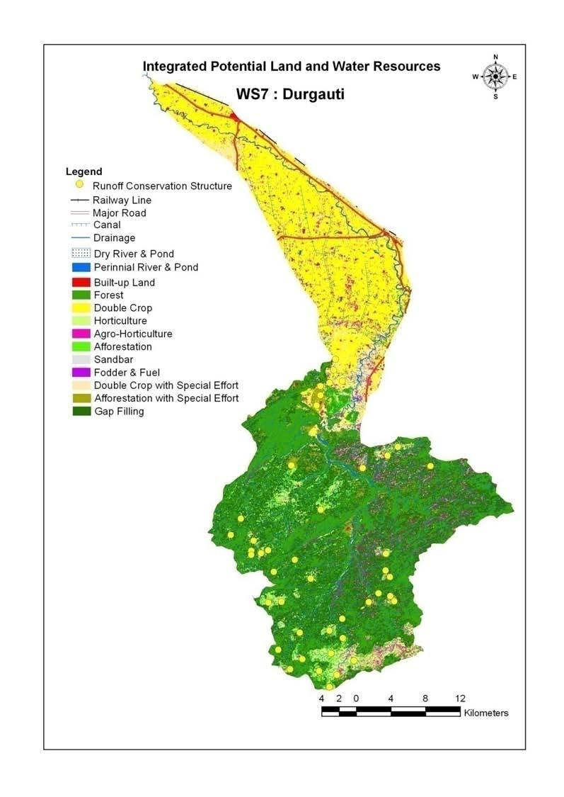 Length of Rivers = 1987.04 Km Length of Canal = 84.45 km No. of Ponds = 184 Runoff Conservation = 44 structure Potential Land use Area (ha) Area (Per cent) Built-up 552.65 0.56 Waterbody 252.25 0.