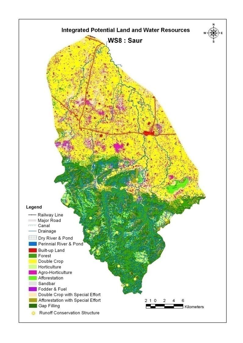 Length of Rivers = 1294.34 Km Length of Canal = 212.22 km No. of Ponds = 428 Runoff Conservation = 26 structure Potential Land use Area (ha) Area (Per cent) Built-up 1,078.71 1.03 Waterbody 270.82 0.
