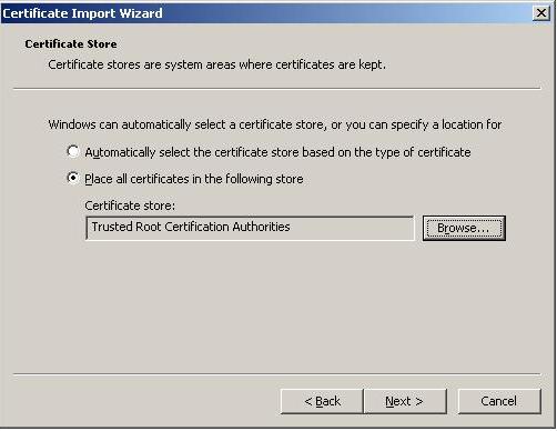 Integrating IBM Cognos Planning into a SSL enabled Dispatcher 9 Now we can go through the wizard and import the certificate so the Planning Server can