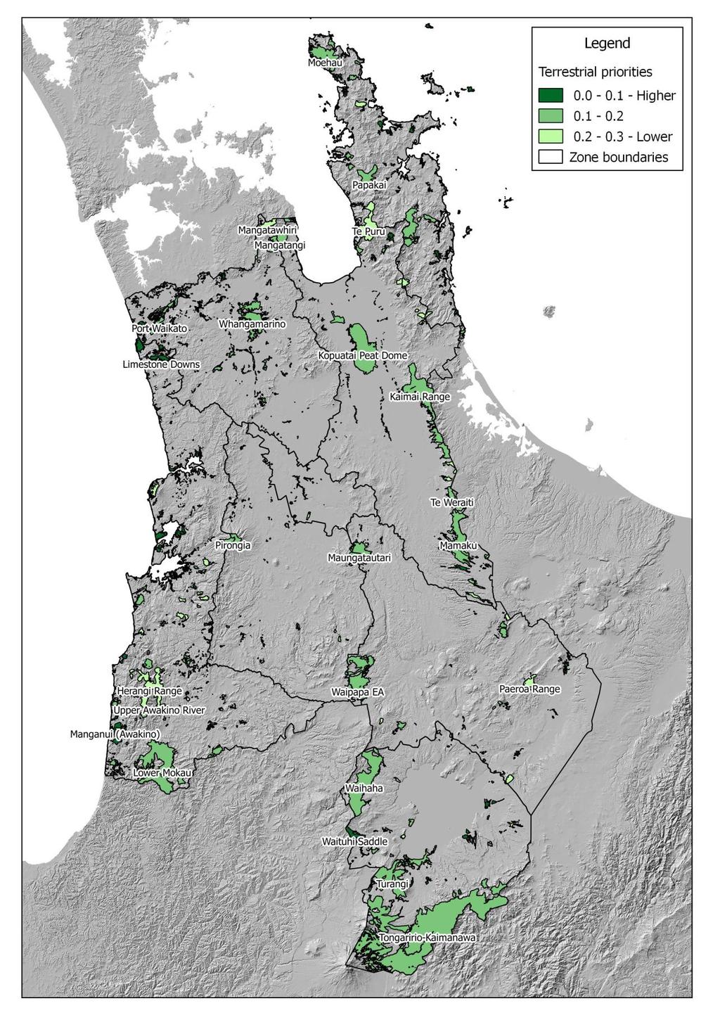 Figure 3. Priority sites comprising 30% of the Waikato Region s surviving native -dominated terrestrial cover. Table 2.