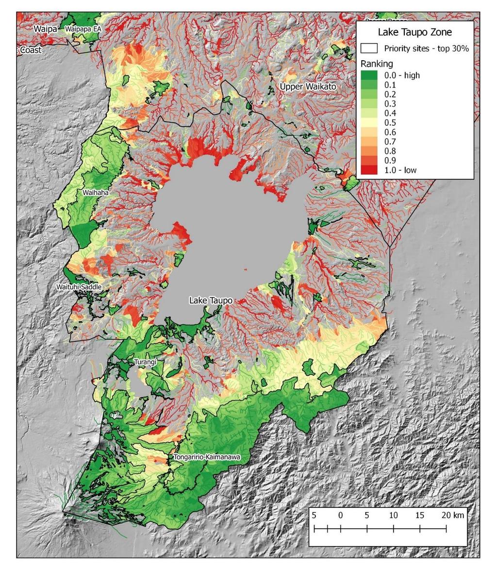 Appendix II Maps of terrestrial priority sites The following maps show terrestrial priority sites for the Waikato Region, overlaid across the continuous, rescaled terrestrial and river ranking