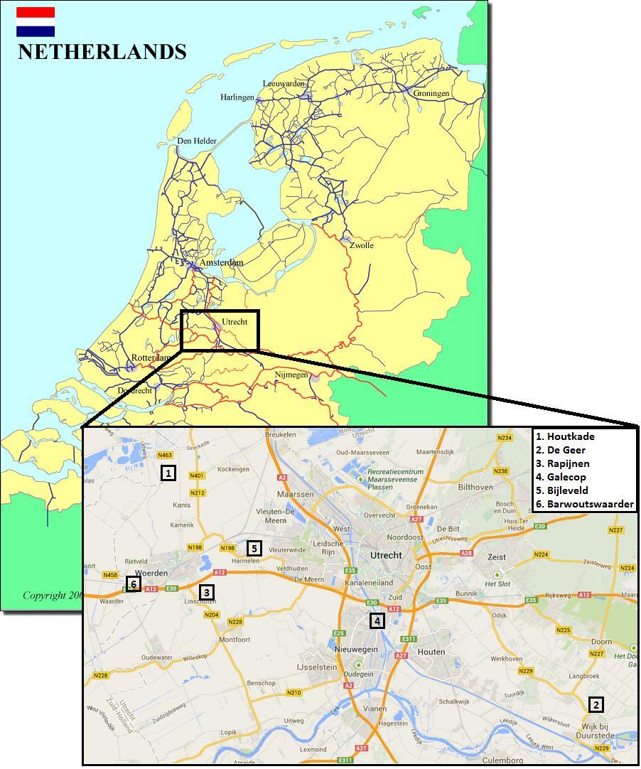 Figure 6: Locations of the selected pumping stations. Eventually three pumping stations were selected to act as case studies: 1. Houtkade; 2. Barwoutswaarder; 3. Rapijnen.