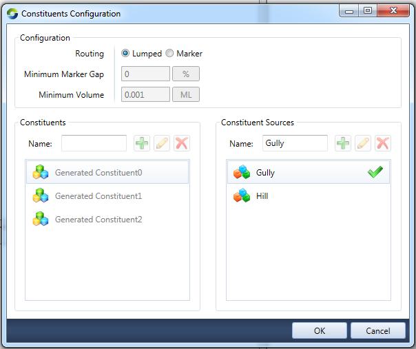 Figure 18, Constituents Configuration screen (Constituent Sources editor on right) Here we see the constituent sources editor control on the right of the dialog.