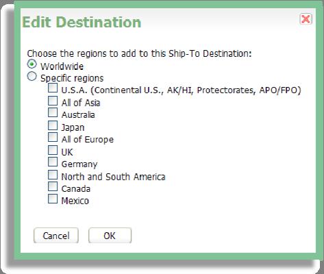 International Shipping Methods The first step in setting up international shipping is to set your destinations (countries that you will ship to).