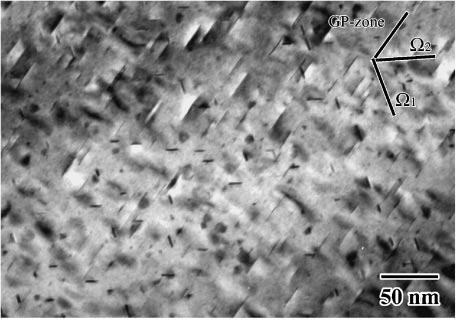 Competitive Nucleation and Growth of {111} with {001} GP Zones and 0 in a Stress-Aged Al-Cu-Mg-Ag Alloy 2975 (a) Fig. 1 TEM microstructure of the specimen aged for 0.16 h at 450 K.