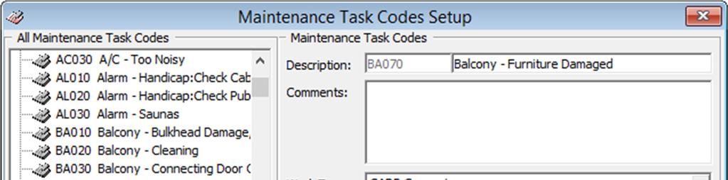 Figure 1-5 - Task Code Setup 1. Select Task Code from the Maintenance Setup. 2.