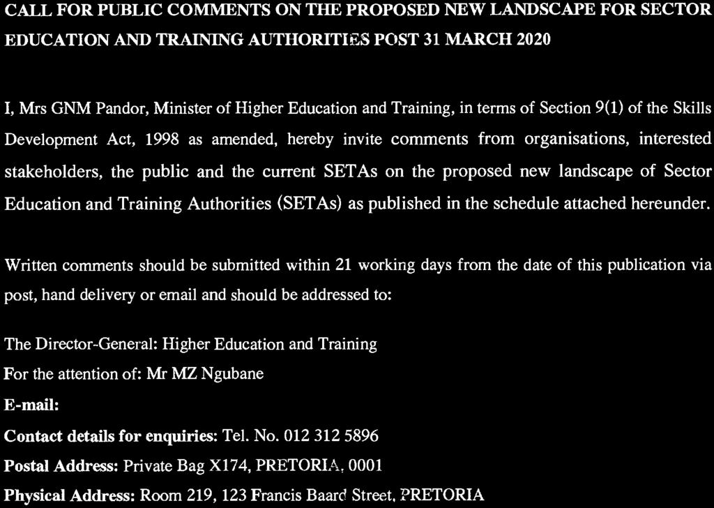 41856 GOVERNMENT GAZETTE, 22 AUGUST 2018 Government Notices Goewermentskennisgewings DEPARTMENT OF HIGHER EDUCATION AND TRAINING NO.