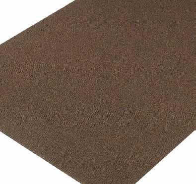 15% post-consumer recycled content OxForce high density rubber Charcoal, Walnut and Steel Blue also available in tiles Also available as tiles, see page 19 3/8" 64 oz/sq yd Loose lay Standard Nosing