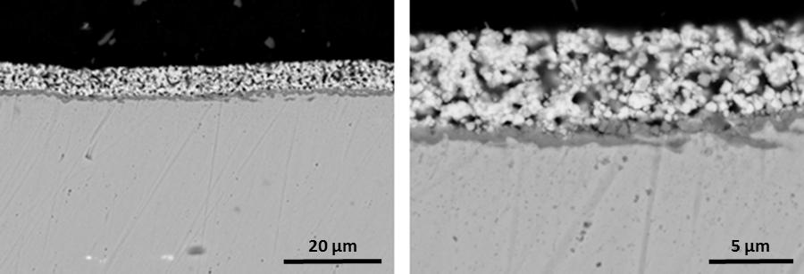 The cross-section images in Figure 2 show that the ASD process is able to demonstrate a uniform micron level coating thickness.