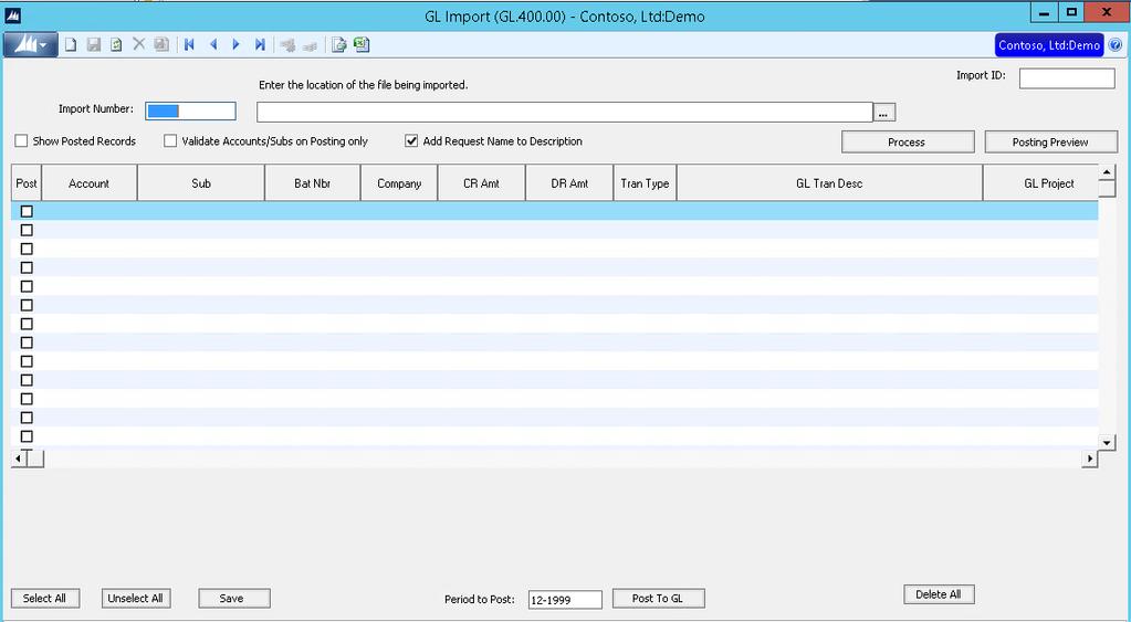 AP and GL Import AP Import and GL Import Utilities Allows you to Map your Excel or CSV file to fields in Dynamics SL.