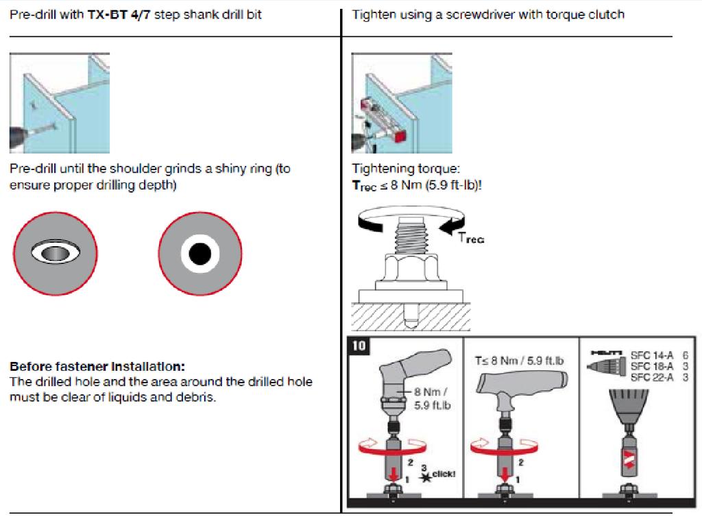 ESR-2347 Most Widely Accepted and Trusted Page 7 of 10 FIGURE 12 INSTALLATION INSTRUCTIONS FOR HILTI X-BT-MF THREADED STUDS Note: These are typical installation procedures shown