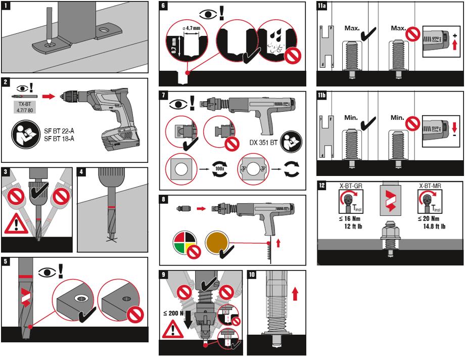 ESR-2347 Most Widely Accepted and Trusted Page 8 of 10 FIGURE 13 INSTALLATION INSTRUCTIONS FOR HILTI X-BT-MR AND X-BT-GR THREADED STUDS Note: These are typical installation procedures