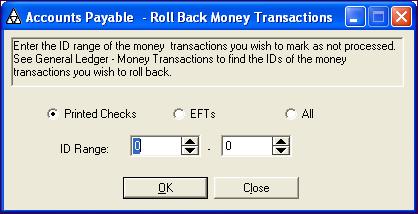 On the Module menu, point to General Ledger and click Money Transactions to look up the transaction IDs of the transaction(s) you want to roll back. 2.